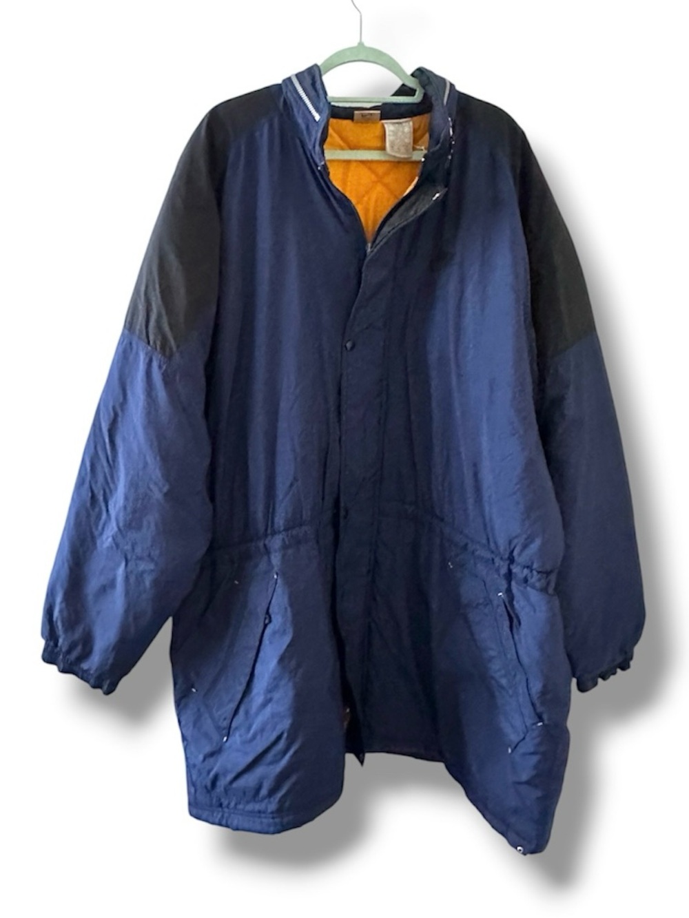 Vintage 90s Nike Navy Blue & Black Long Nylon Zip Up Jacket Mens Size XXL Sporty